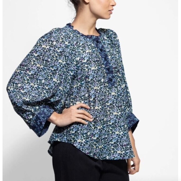 Apiece Apart Everlasting Blouse in Floral Navy - Picture 12 of 13